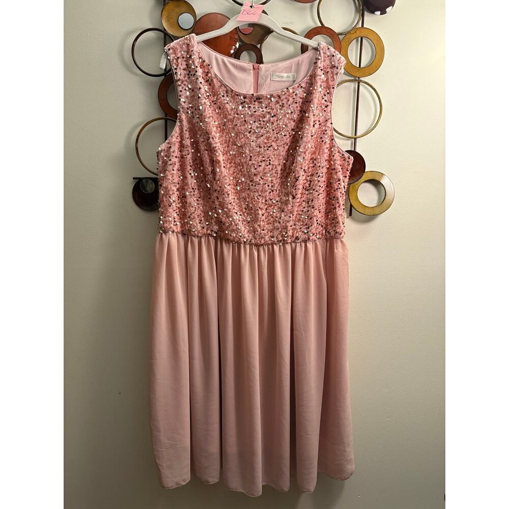 D66 Pink Sequence and Chiffon knee length 2x dress